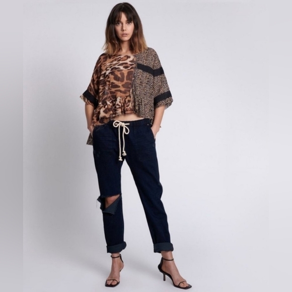 ONETEASPOON Shabbies Drawstring Boyfriend Jeans Distressed Fox Black Size XL - Picture 16 of 16